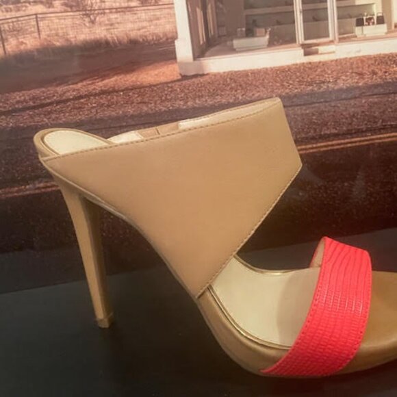 Jessica Simpson tan and neon coral stilettos - Picture 4 of 12